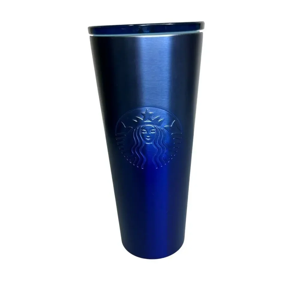 Starbucks Cobalt Blue Metallic Embossed Cold Cup Tumbler Lid No Straw 16 oz